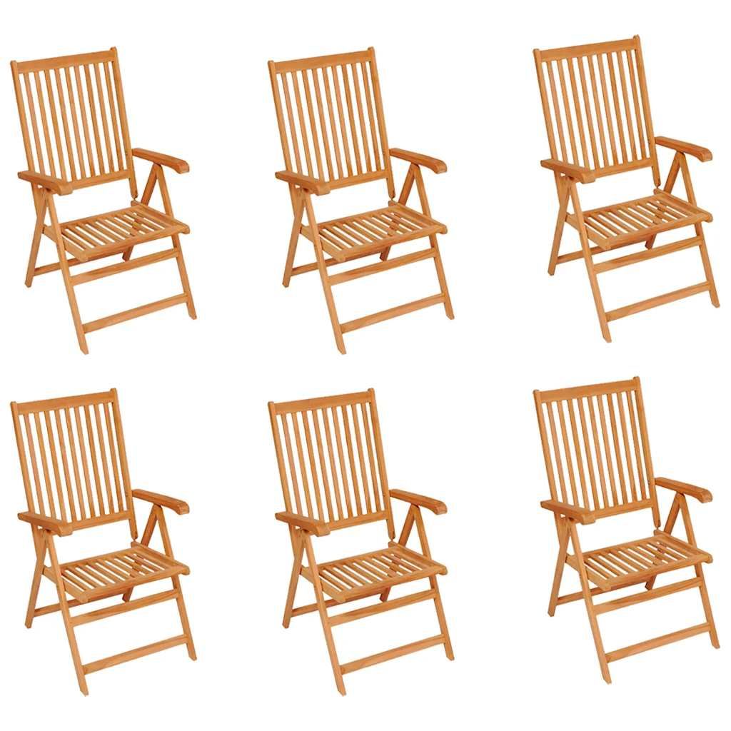 Sedie Giardino 6 pz con Cuscini Grigi a Quadri Massello di Teak vidaXL