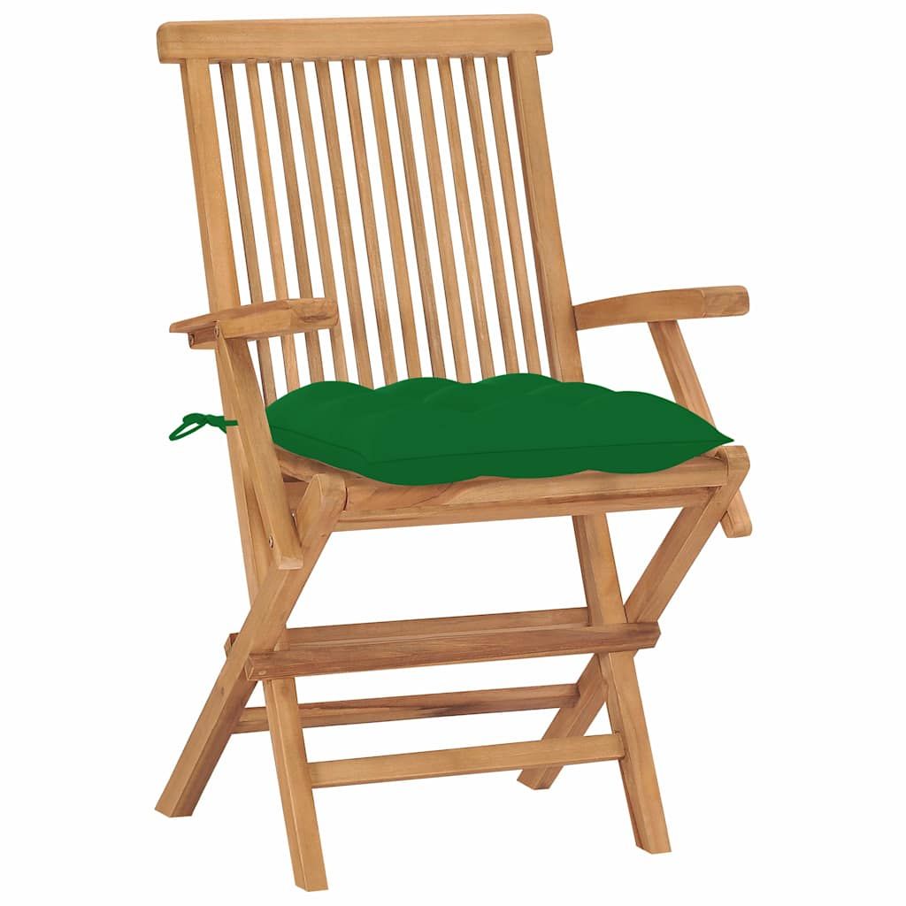 Sedie da Giardino 2 pz con Cuscini Verdi Legno Massello di Teak vidaXL