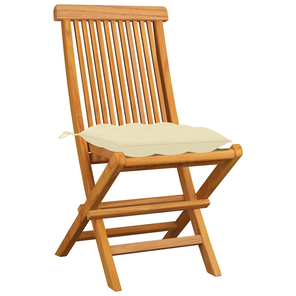 Sedie da Giardino con Cuscini Bianco Crema 4pz Massello di Teak vidaXL
