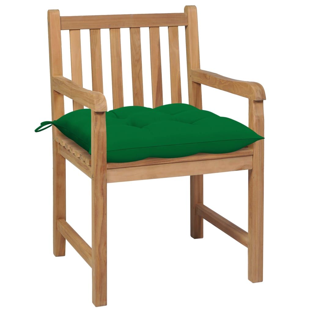 Sedie da Giardino 2 pz con Cuscini Verdi in Massello di Teak vidaXL