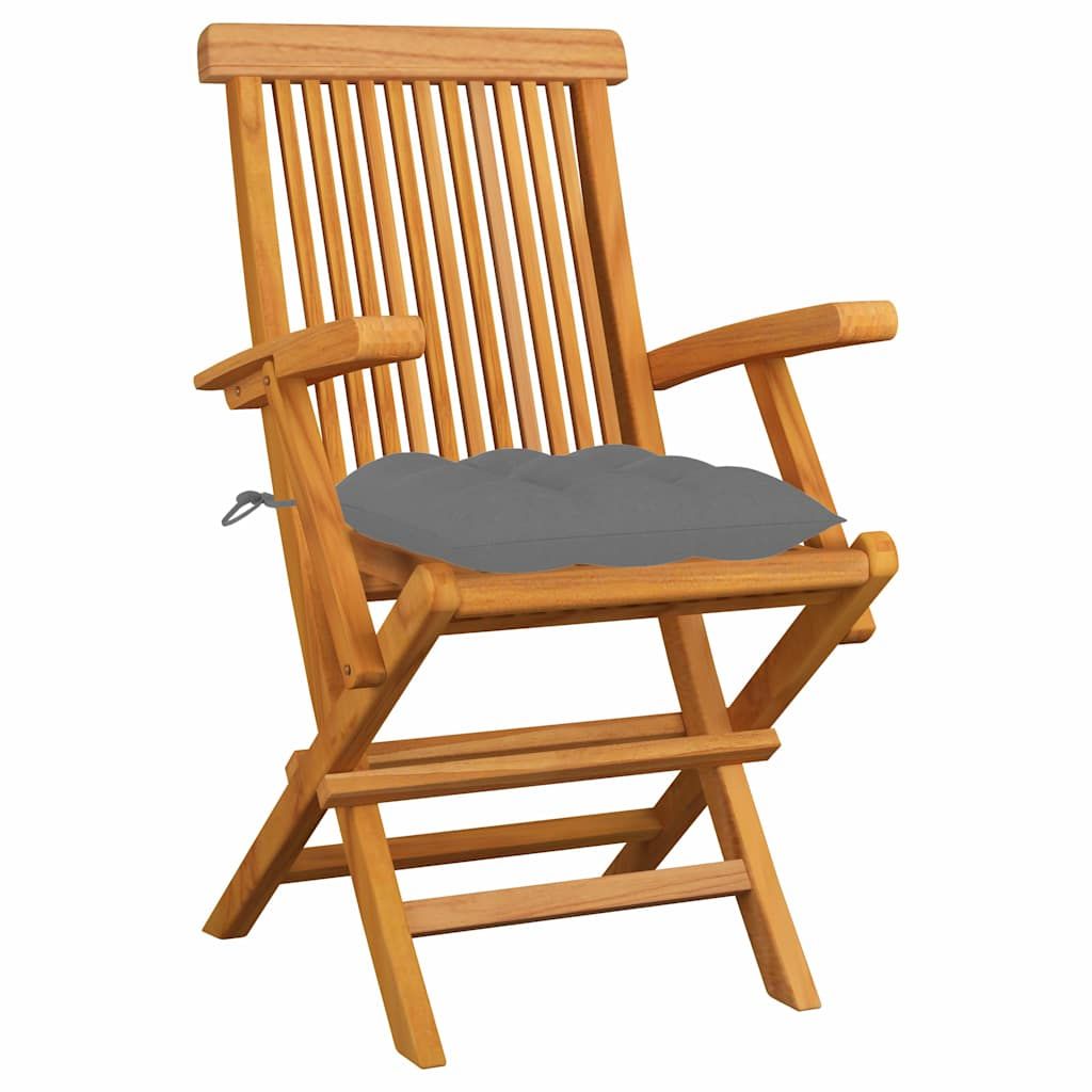 Sedie da Giardino con Cuscini Grigi 3pz Legno Massello di Teak vidaXL