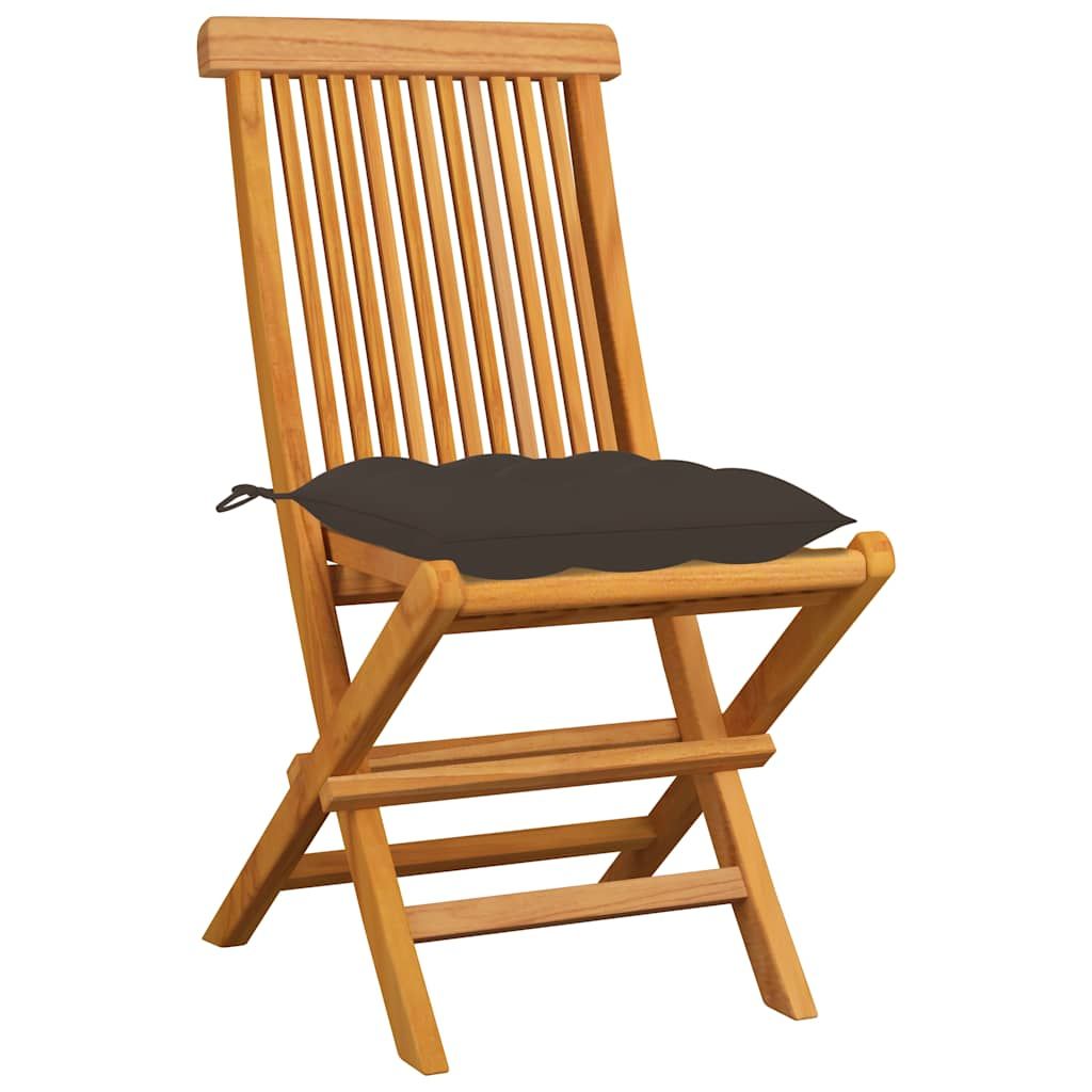 Sedie da Giardino e Cuscini Grigio Talpa 4 pz Massello di Teak vidaXL