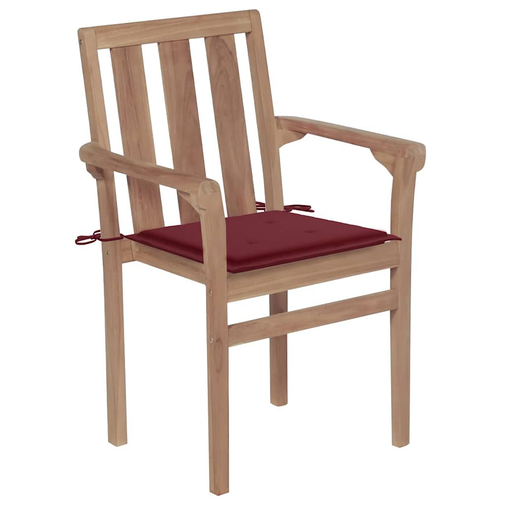 Sedie da Giardino 2 pz con Cuscini Rosso Vino Massello di Teak vidaXL