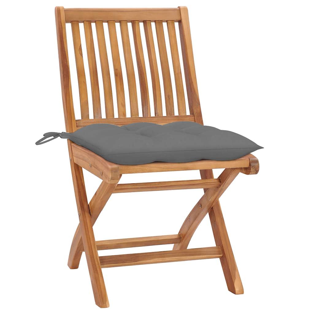 Sedie da Giardino 2 pz con Cuscini Grigi in Massello di Teak vidaXL