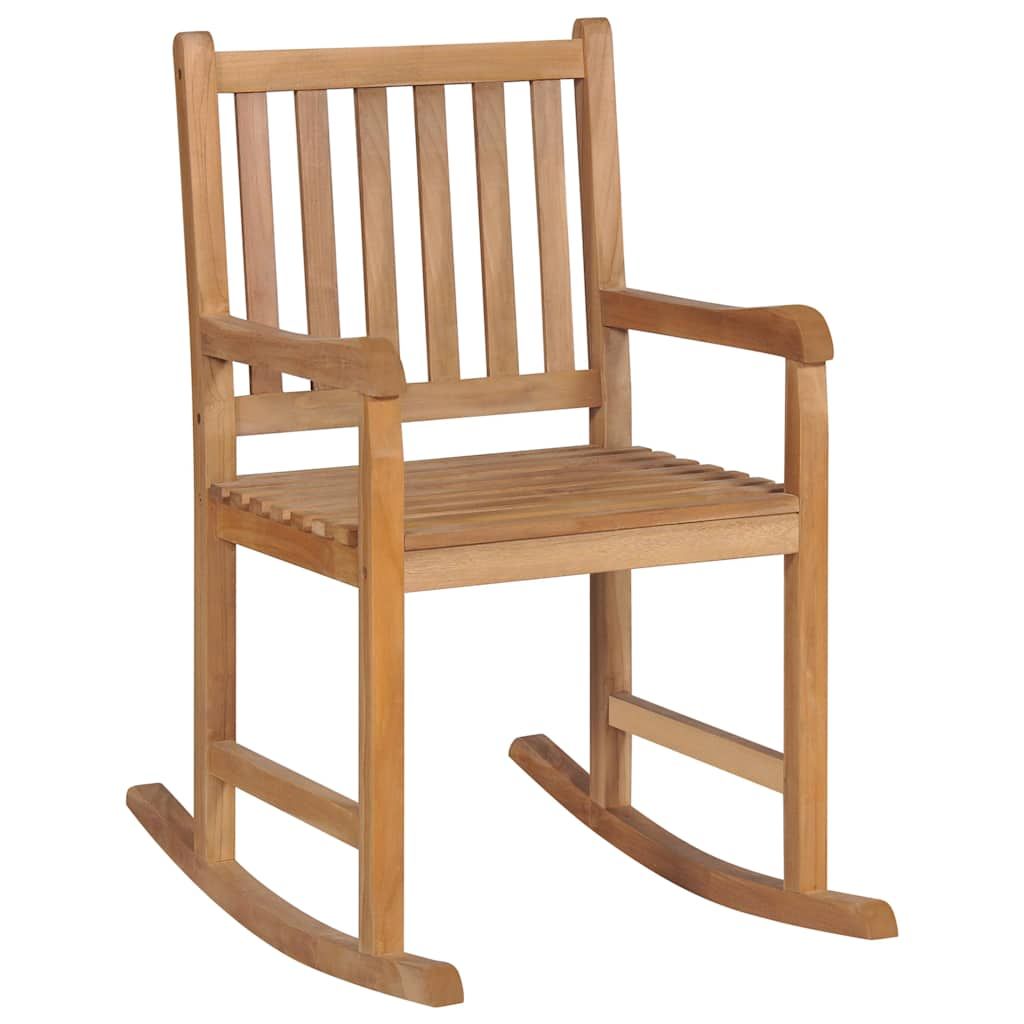 Sedia a Dondolo con Cuscino Crema in Legno di Teak vidaXL
