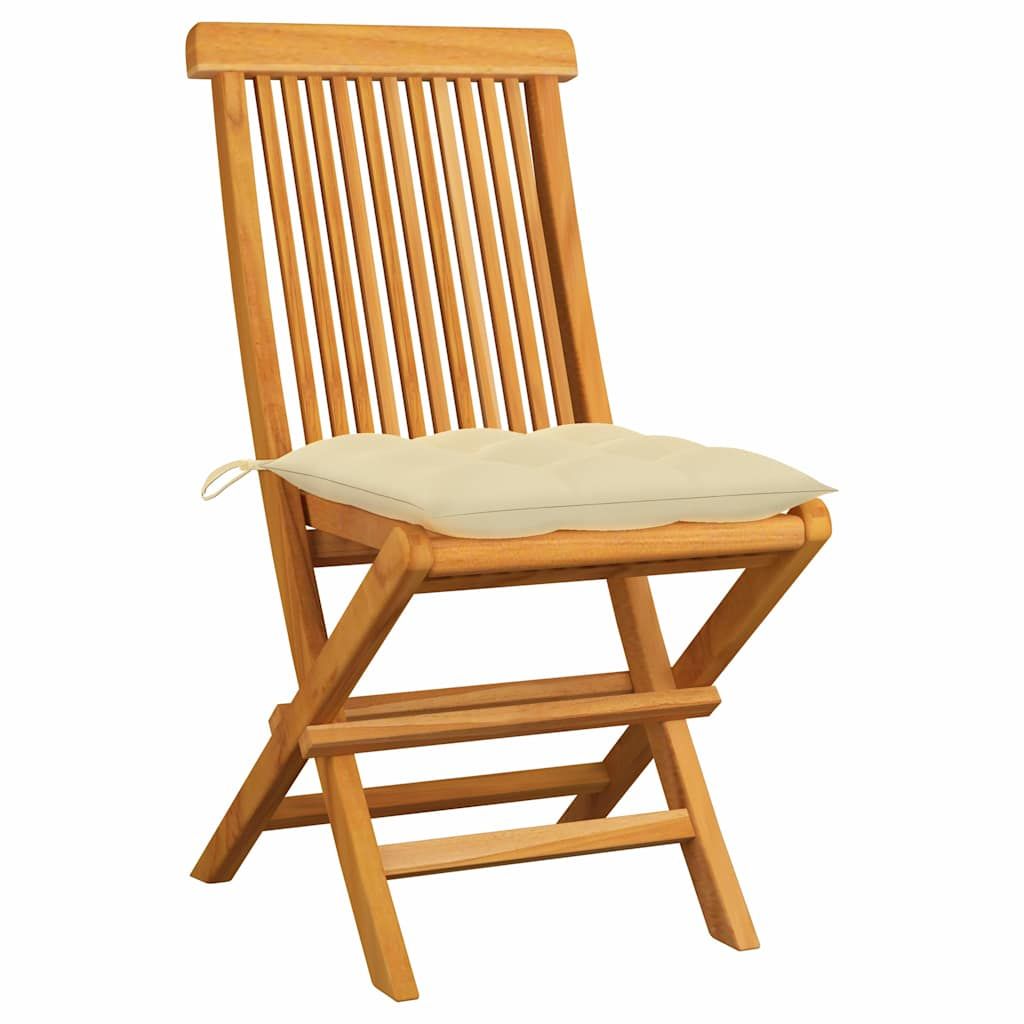 Sedie da Giardino 2 pz Cuscini Bianco Crema in Massello di Teak vidaXL