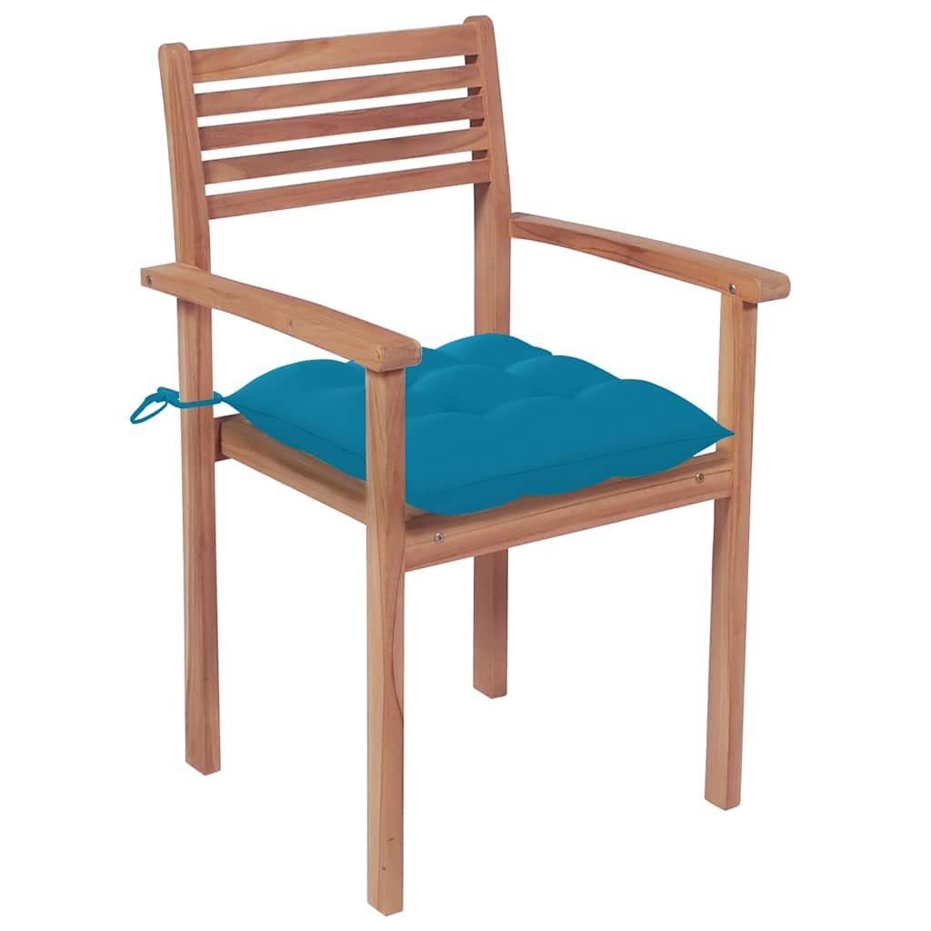 Sedie da Giardino 2 pz con Cuscini Azzurro in Massello di Teak vidaXL