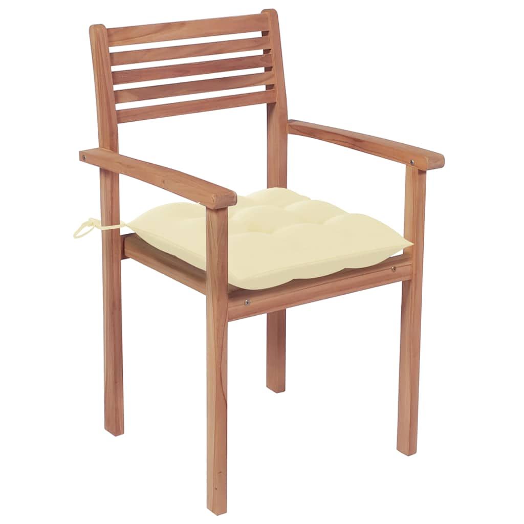 Sedie Giardino 4 pz con Cuscini Crema in Massello di Teak vidaXL