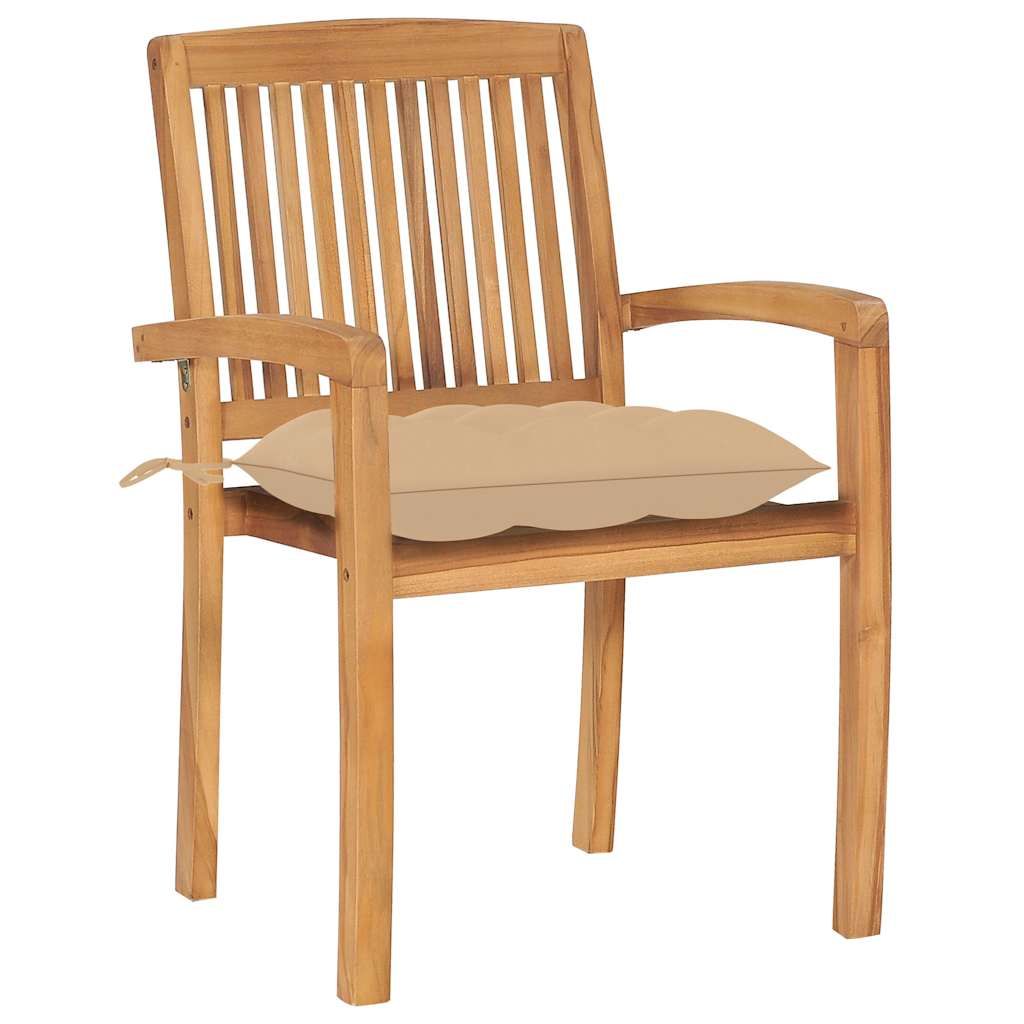 Sedie da Giardino 2 pz con Cuscini Beige in Teak Massello vidaXL