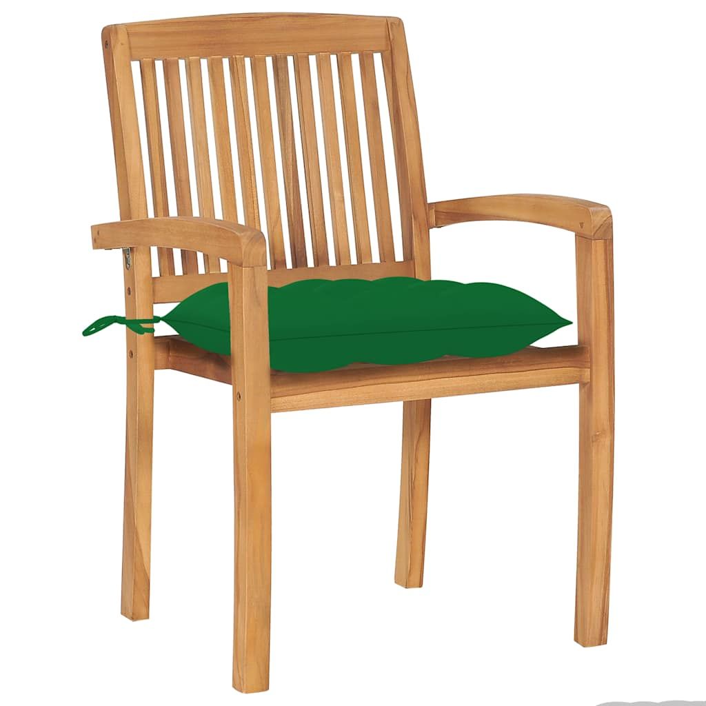 Sedie da Giardino 2 pz con Cuscini Verdi in Teak Massello vidaXL
