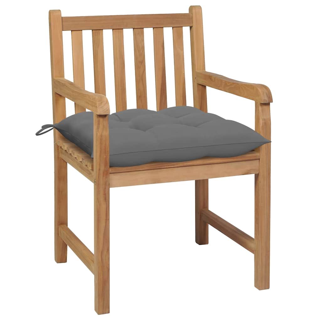 Sedie da Giardino 2 pz con Cuscini Grigi in Massello di Teak vidaXL