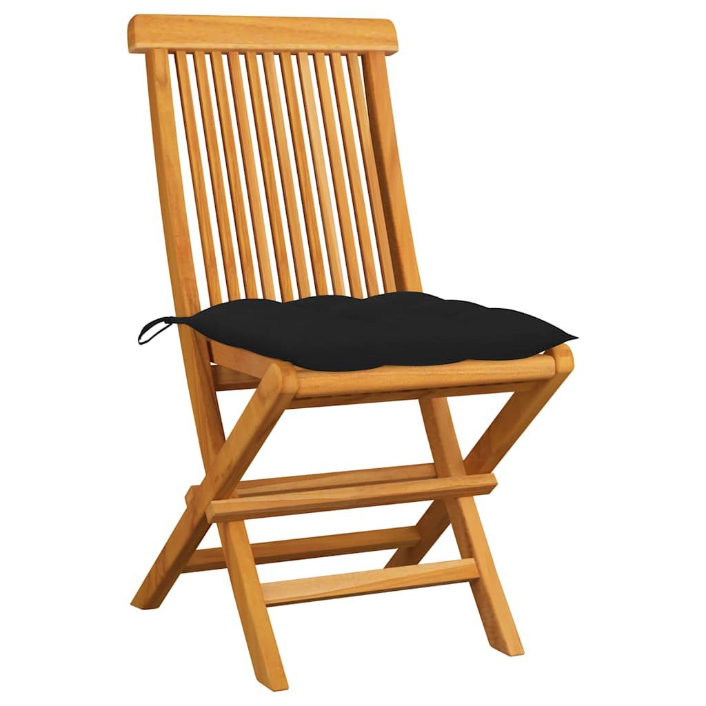 Sedie da Giardino con Cuscini Neri 2 pz in Massello di Teak vidaXL