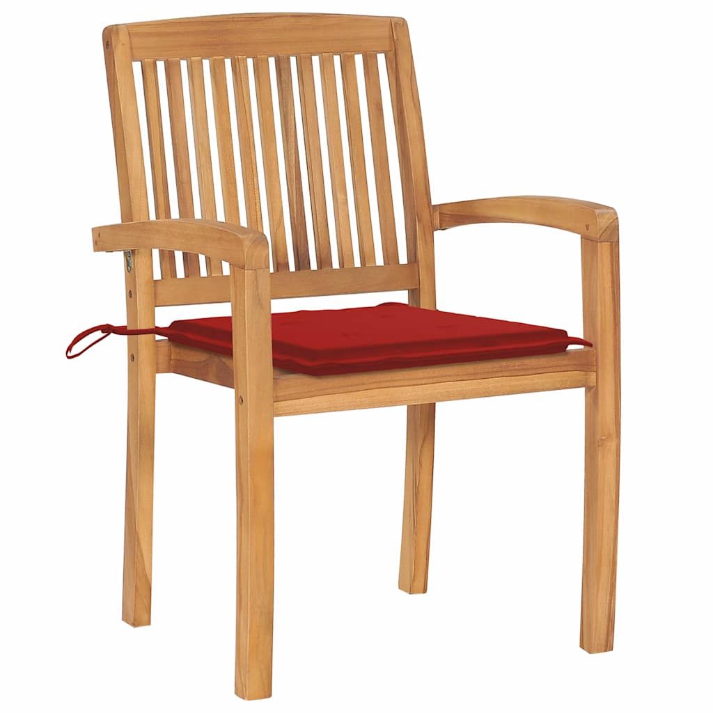 Sedie da Giardino 2 pz con Cuscini Rossi Massello di Teak vidaXL