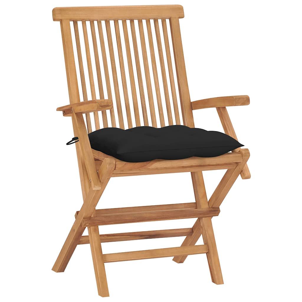Sedie da Giardino con Cuscini Neri 4 pz Legno Massello di Teak vidaXL
