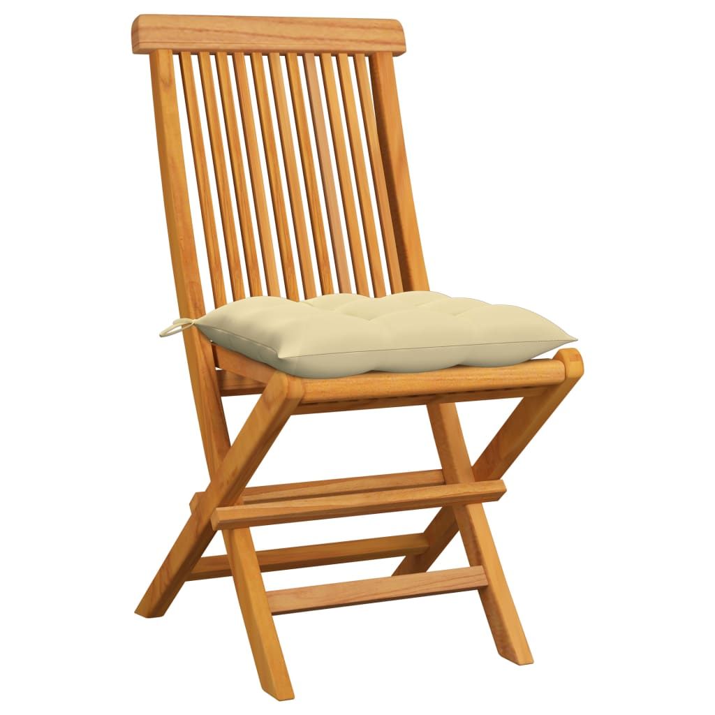 Sedie da Giardino con Cuscini Crema 6 pz in Massello di Teak vidaXL
