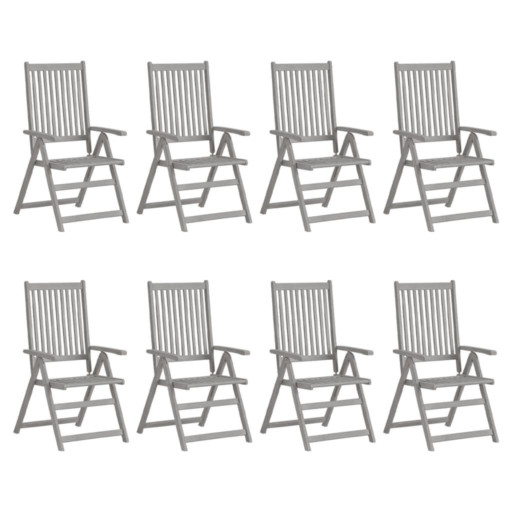 Sedie Giardino Reclinabili 8pz Cuscini Massello Acacia Grigio vidaXL