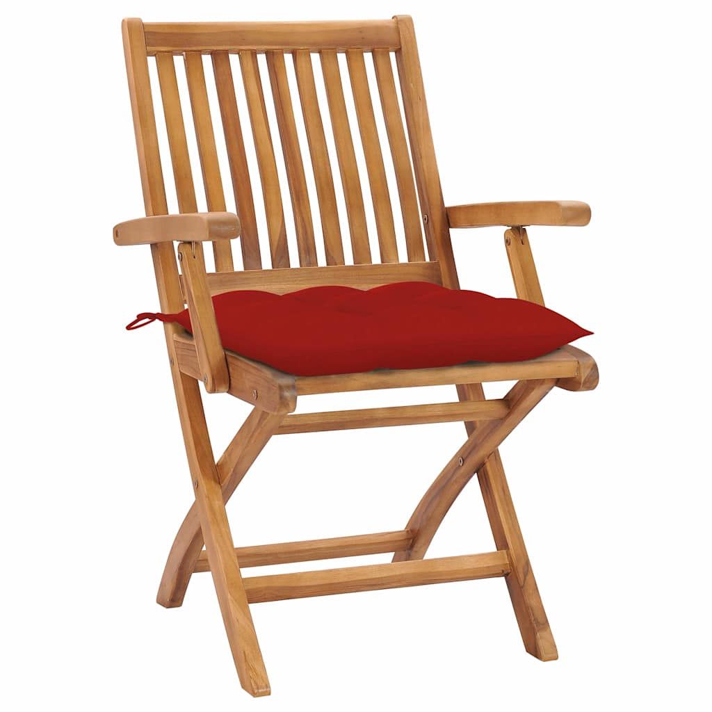 Sedie da Giardino 2 pz con Cuscini Rossi Massello di Teak vidaXL