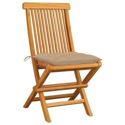 Sedie da Giardino con Cuscini Beige 2 pz in Massello di Teak vidaXL