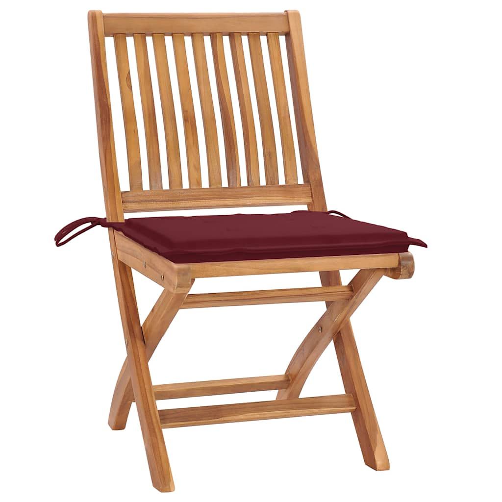 Sedie da Giardino Pieghevoli con Cuscini 4 pz Massello di Teak vidaXL