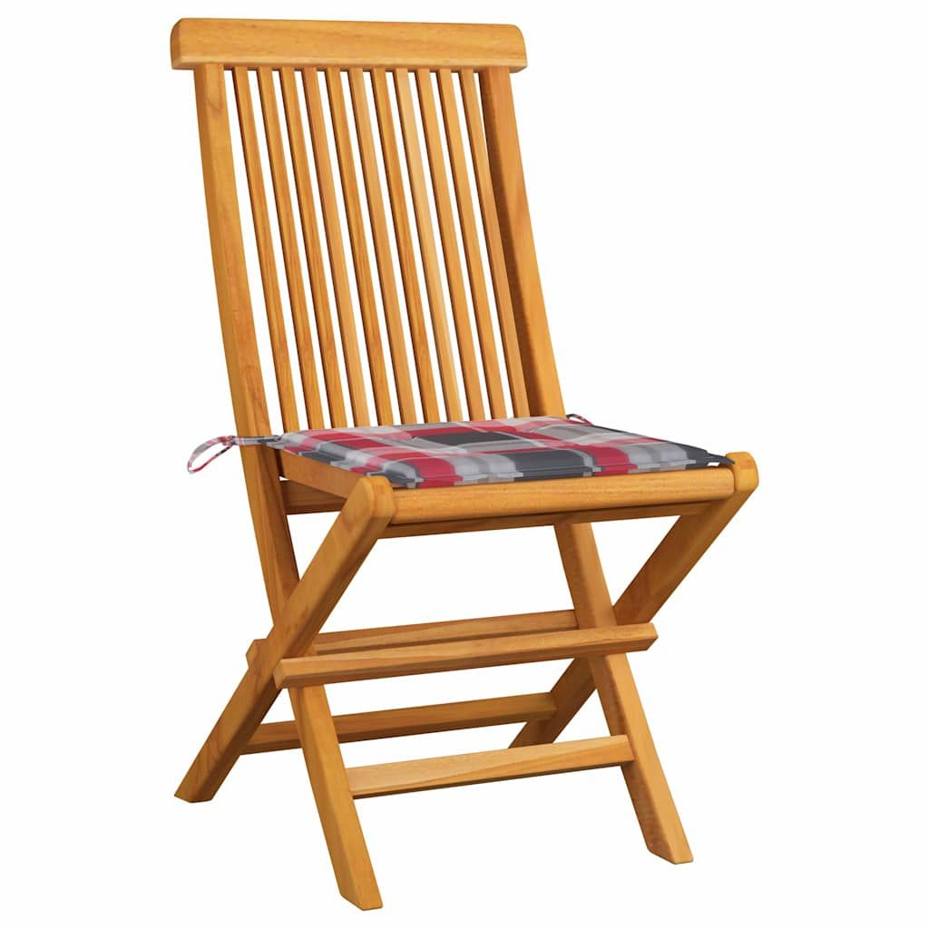 Sedie da Giardino e Cuscini Rossi a Quadri 6 pz Massello Teak vidaXL