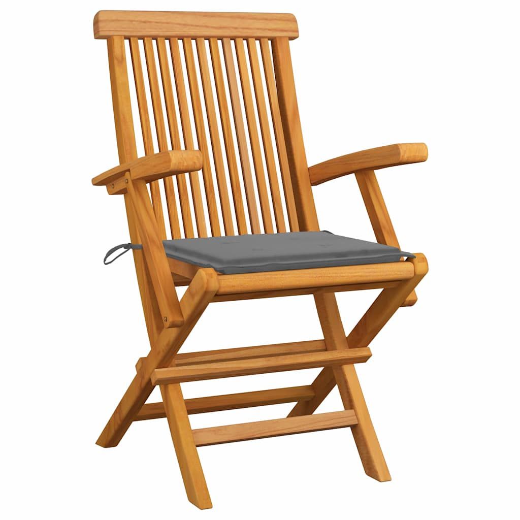 Sedie da Giardino con Cuscini Grigi 3pz Legno Massello di Teak vidaXL