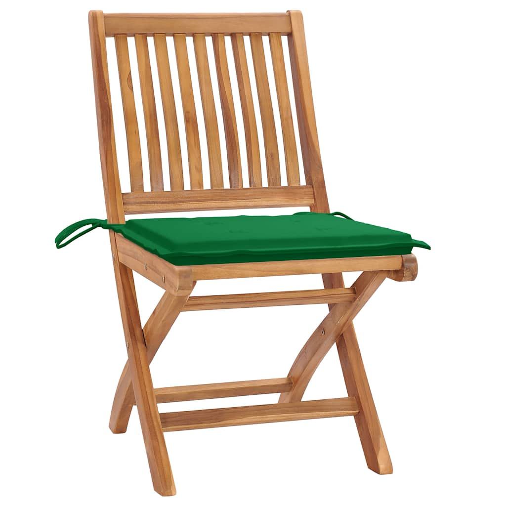 Sedie da Giardino 2 pz con Cuscini Verdi in Massello di Teak vidaXL