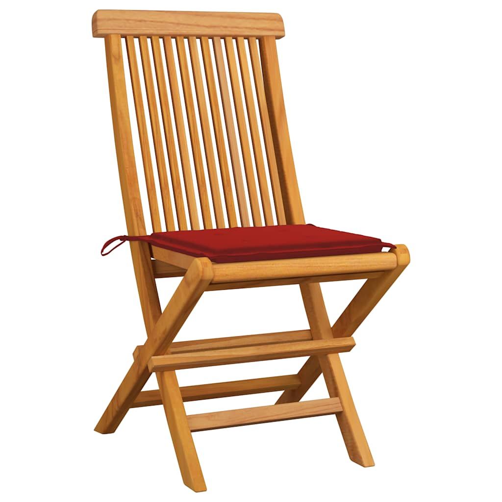 Sedie da Giardino con Cuscini Rossi 4 pz Massello di Teak vidaXL