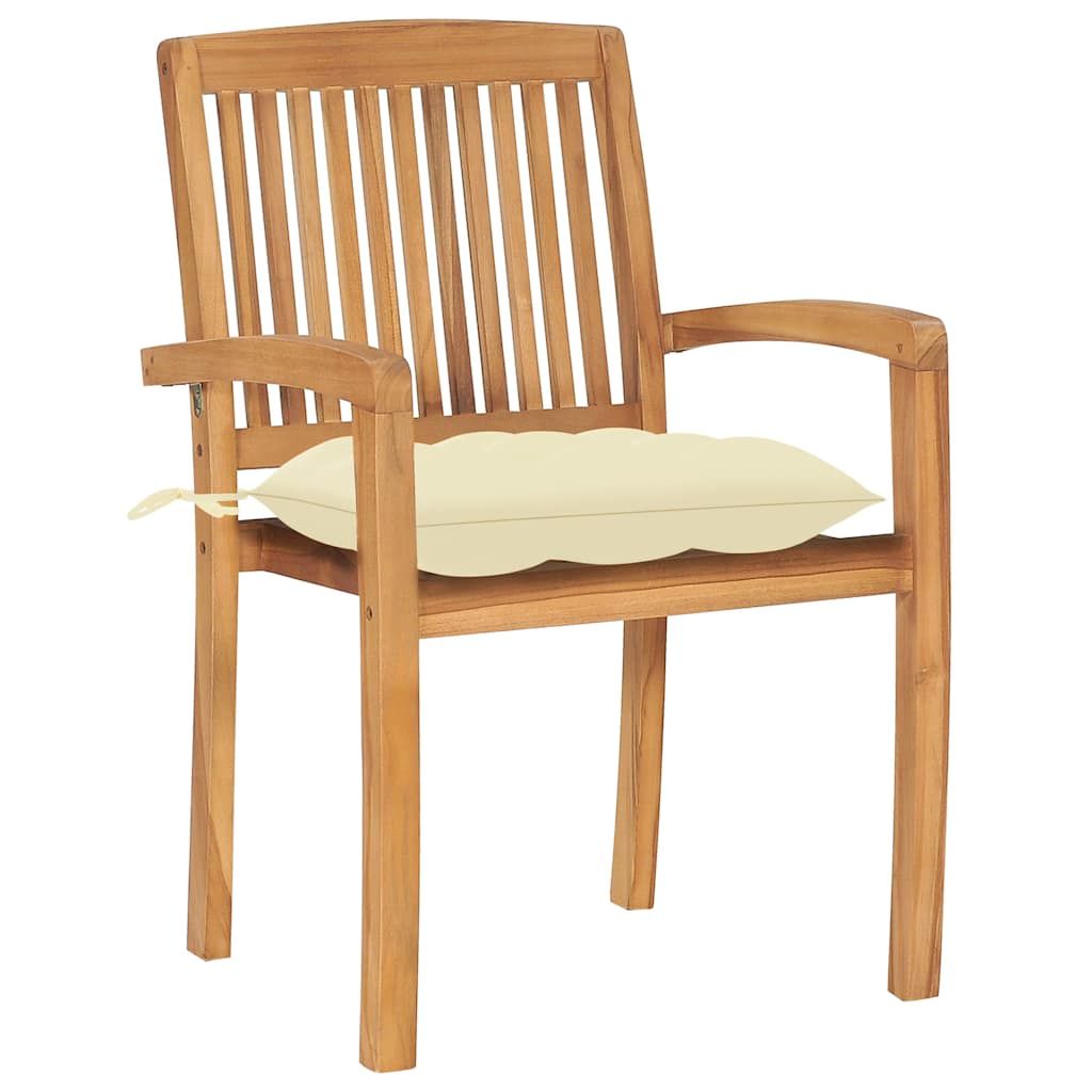 Sedie da Giardino 2pz con Cuscini Bianco Crema in Teak Massello vidaXL