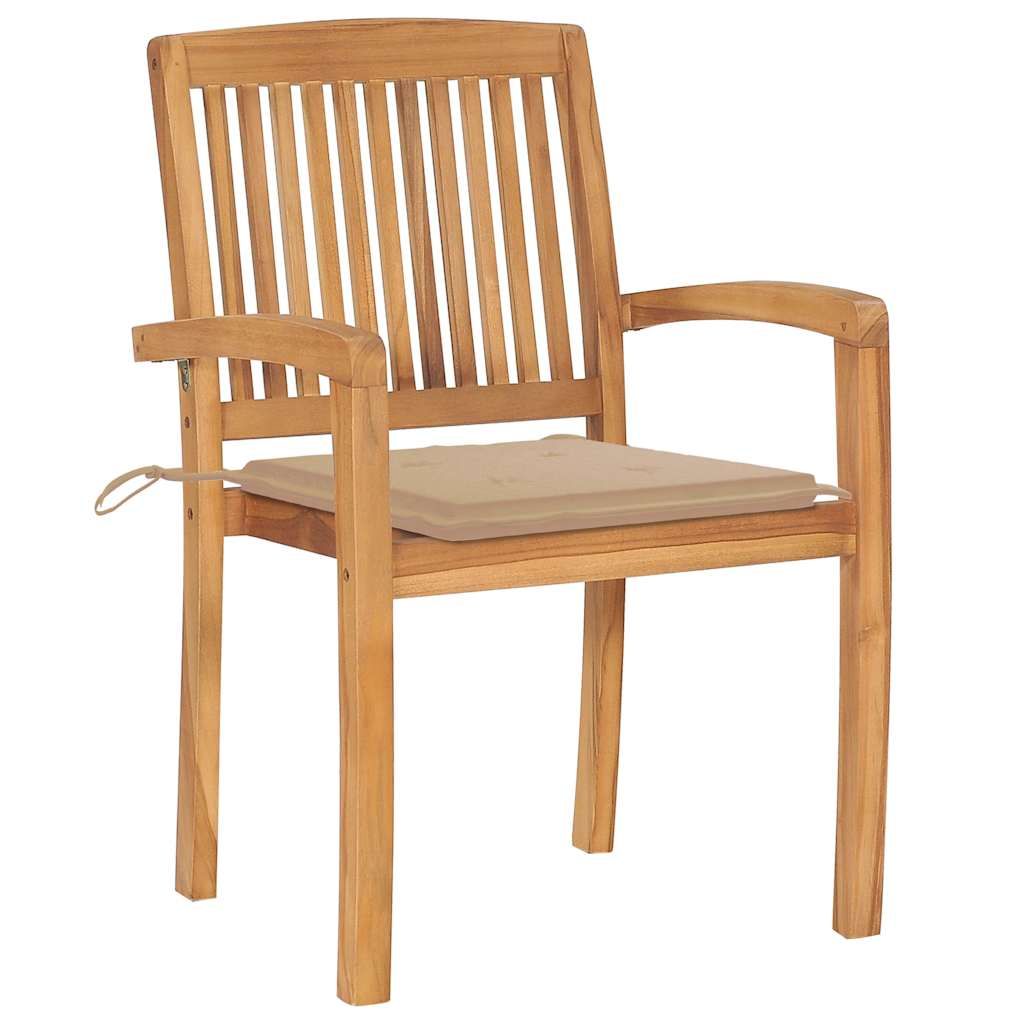 Sedie da Giardino 2 pz con Cuscini Beige Massello di Teak vidaXL