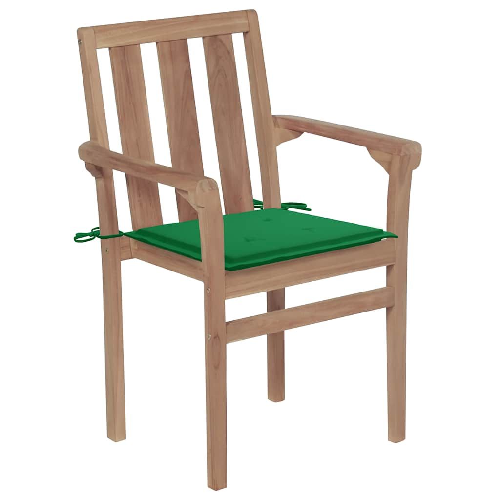 Sedie da Giardino 2 pz con Cuscini Verdi Massello di Teak vidaXL