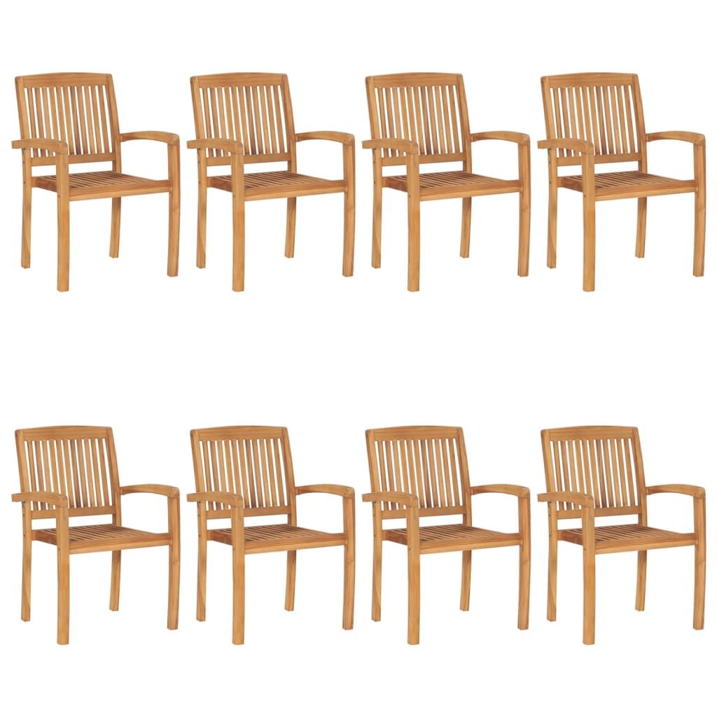 Sedie da Giardino Impilabili 8 pz con Cuscini Massello di Teak vidaXL