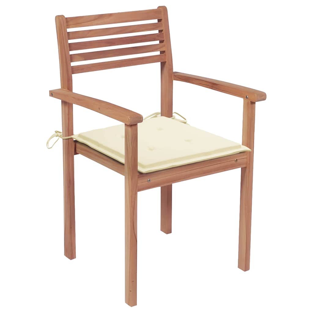 Sedie Giardino 4 pz con Cuscini Crema in Massello di Teak vidaXL