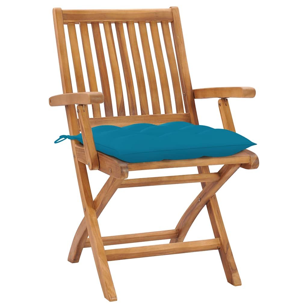 Sedie da Giardino 2 pz con Cuscini Azzurro in Massello di Teak vidaXL