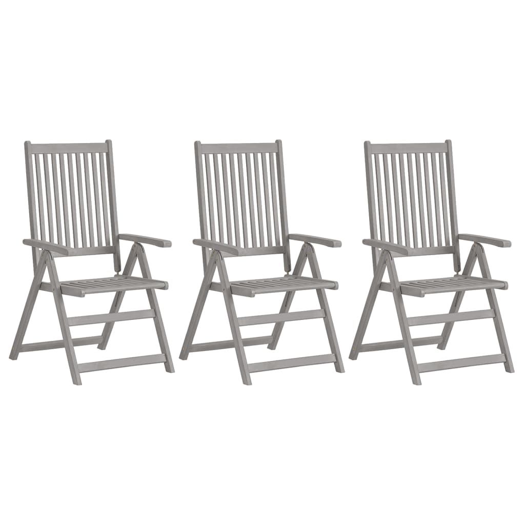 Sedie da Giardino Reclinabili 3 pz con Cuscini Massello Acacia vidaXL