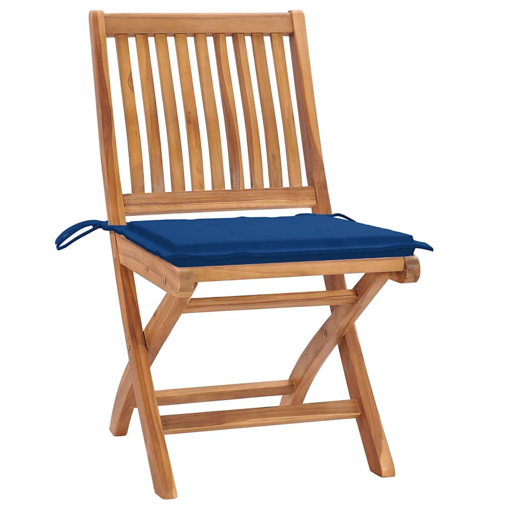 Sedie da Giardino Pieghevoli con Cuscini 4 pz Massello di Teak vidaXL