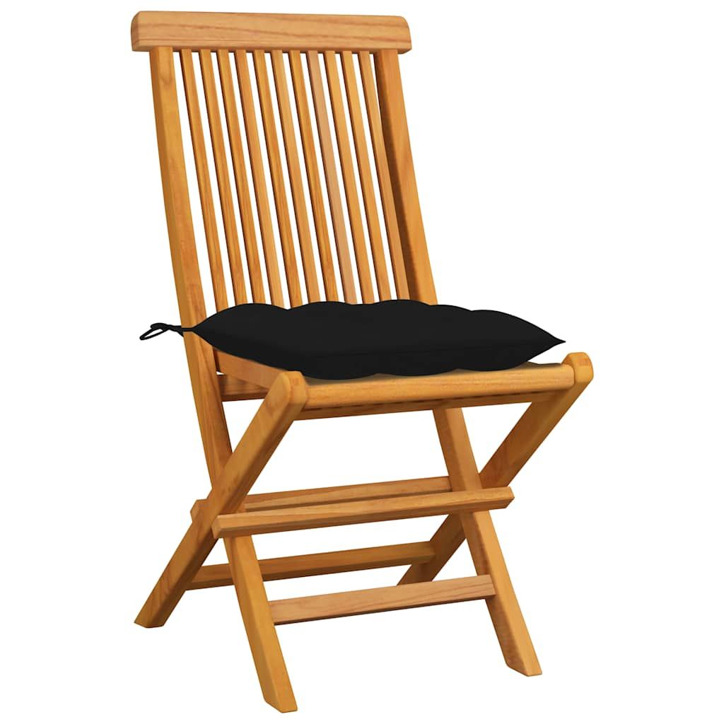 Sedie da Giardino con Cuscini Neri 4 pz Massello di Teak vidaXL