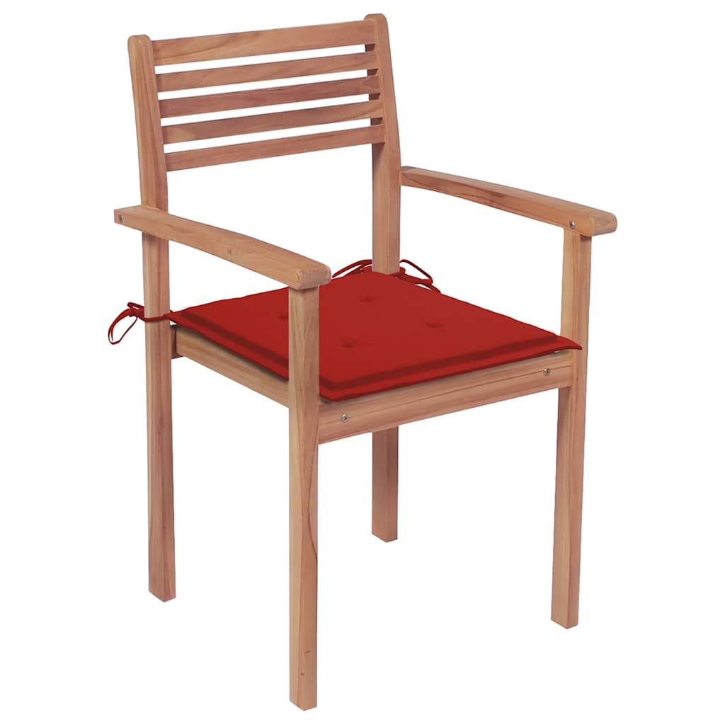 Sedie da Giardino 2 pz con Cuscini Rossi Massello di Teak vidaXL