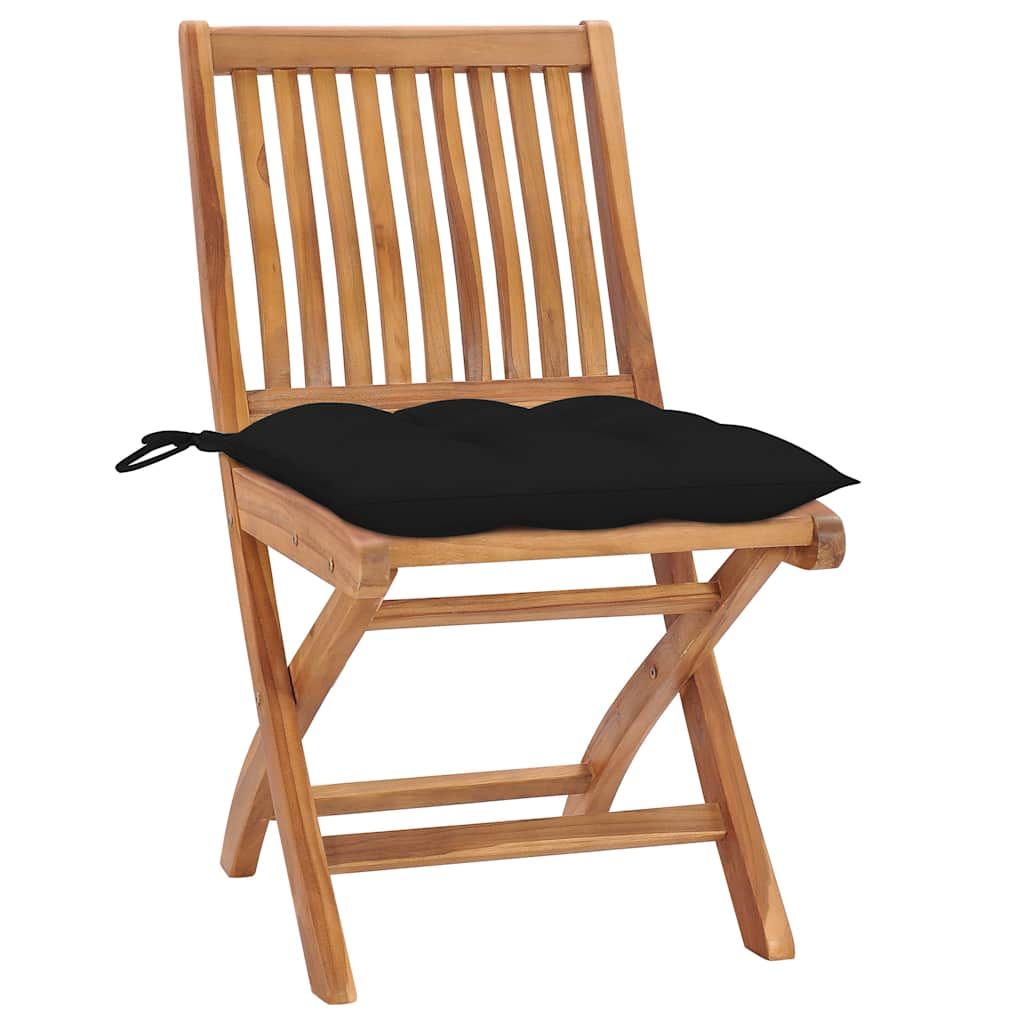 Sedie da Giardino 2 pz con Cuscini Neri in Massello di Teak vidaXL
