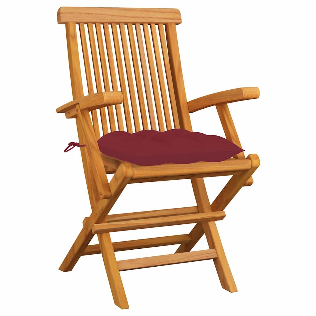 Sedie Giardino con Cuscini Rosso Vino 3 pz Legno Massello Teak vidaXL