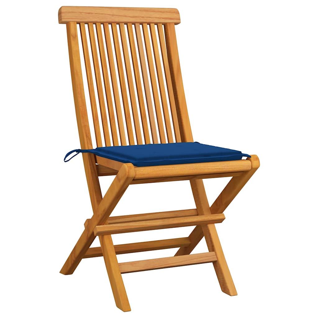 Sedie da Giardino con Cuscini Blu Reale 4 pz Massello di Teak vidaXL