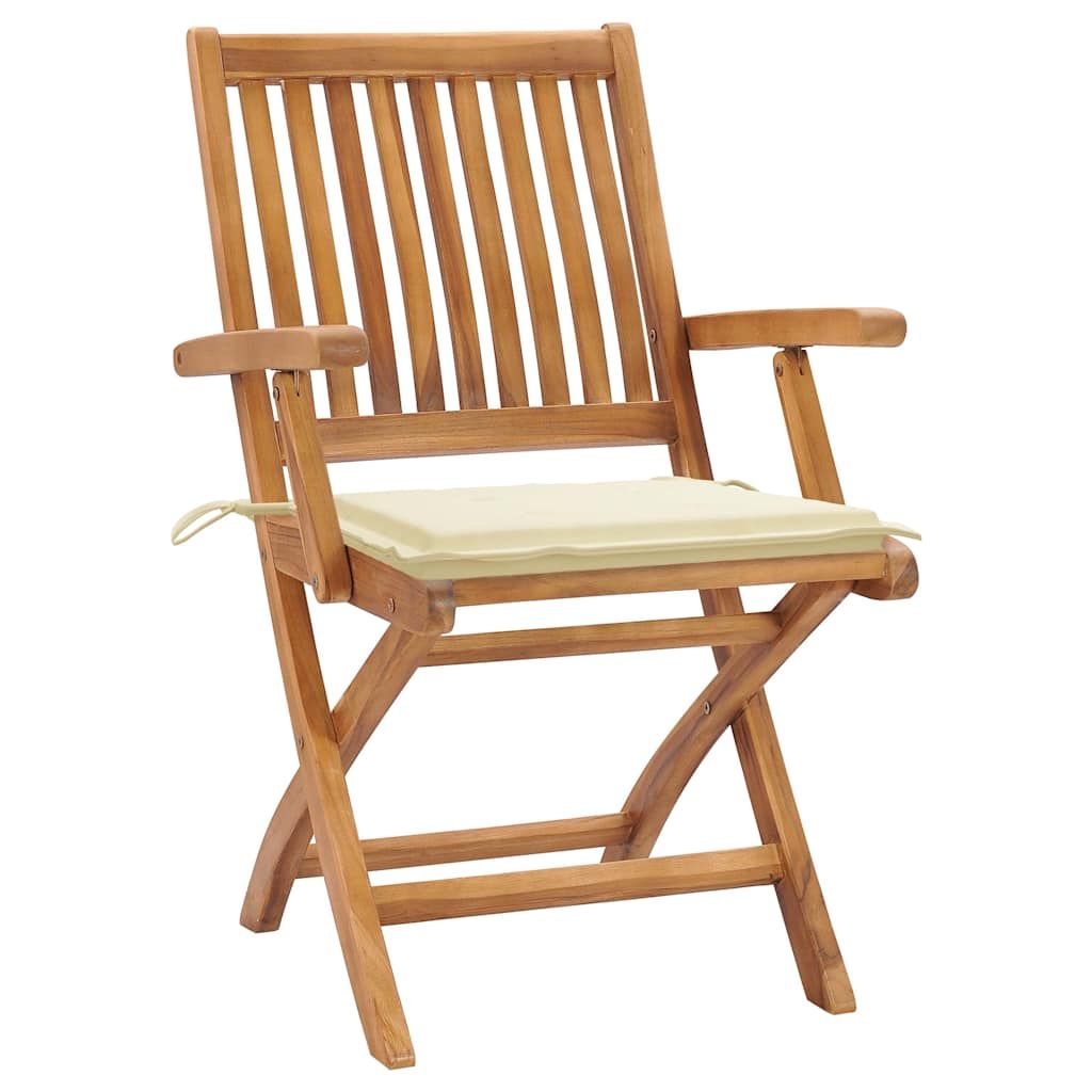 Sedie da Giardino 2 pz con Cuscini Crema in Massello di Teak vidaXL