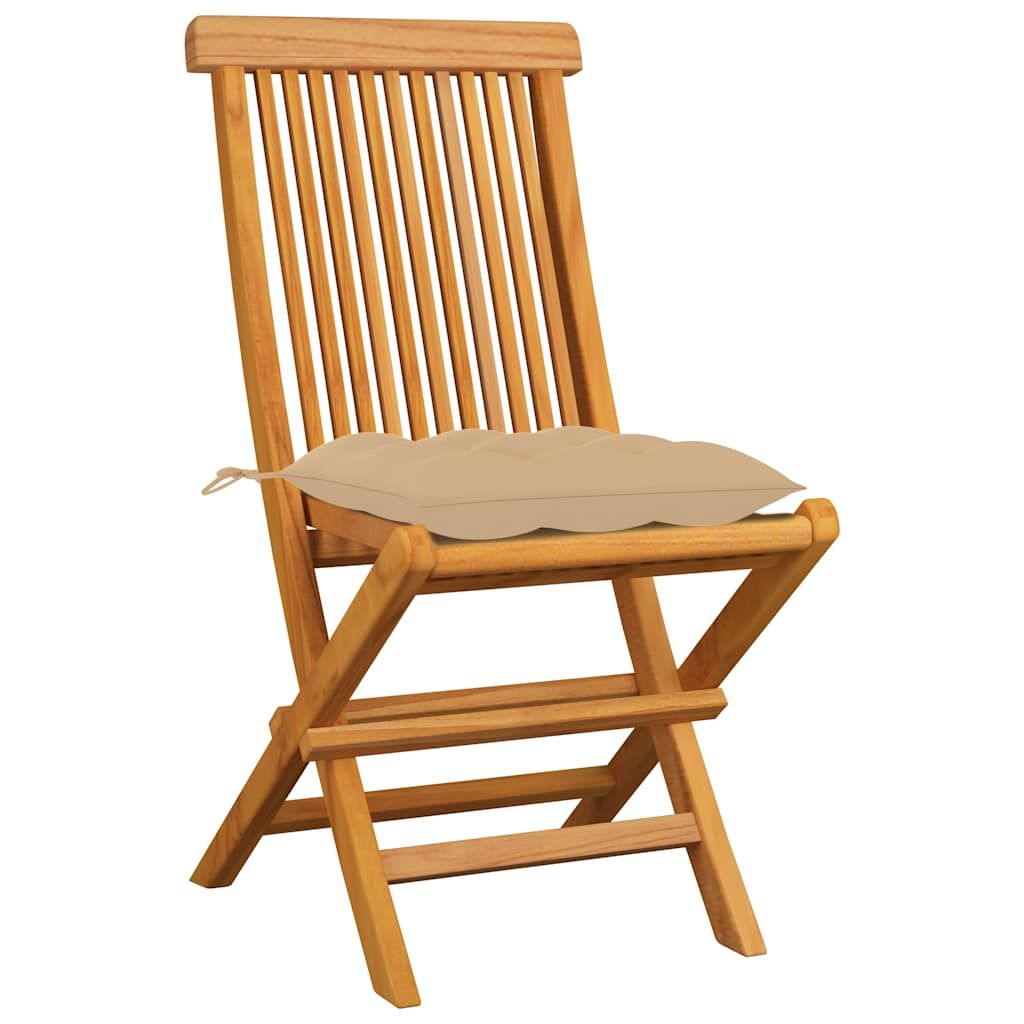 Sedie da Giardino con Cuscini Beige 4 pz Massello di Teak vidaXL