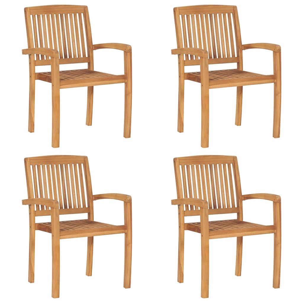 Sedie da Giardino Impilabili 4 pz con Cuscini Massello di Teak vidaXL