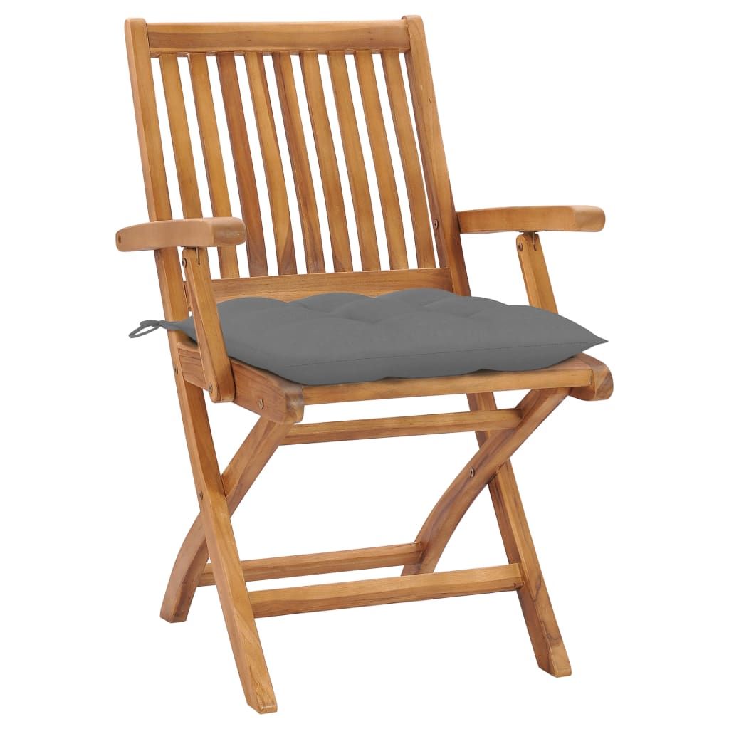 Sedie da Giardino 2 pz con Cuscini Grigio in Massello di Teak vidaXL