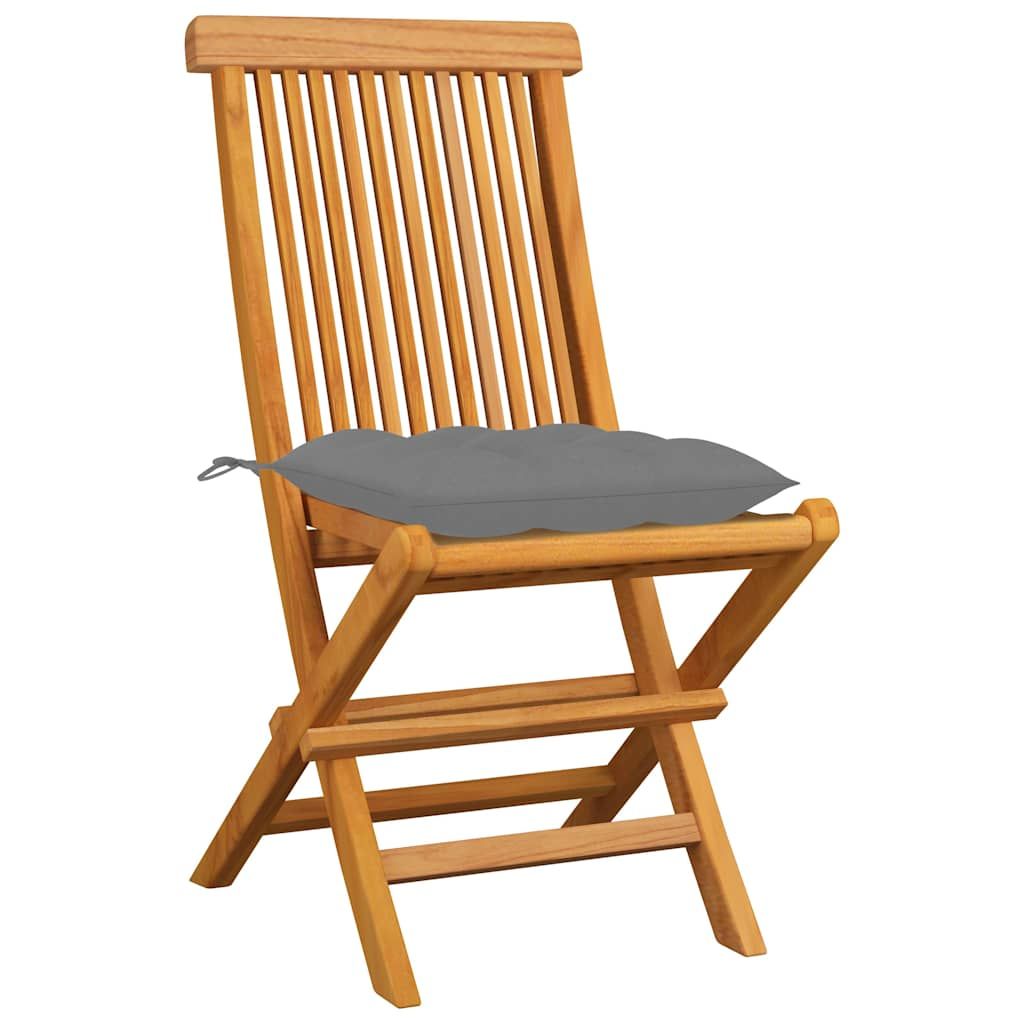 Sedie da Giardino con Cuscini Grigi 4 pz Massello di Teak vidaXL
