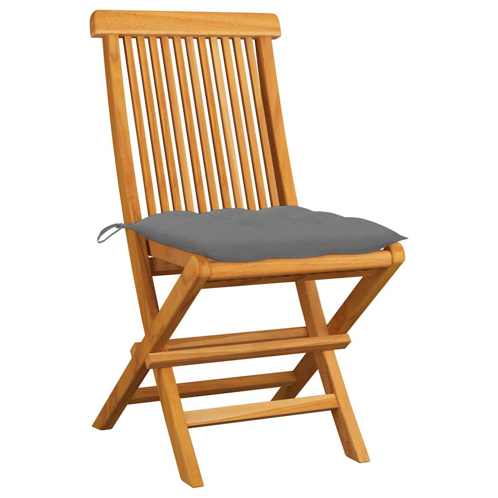 Sedie da Giardino con Cuscini Grigi 2 pz in Massello di Teak vidaXL