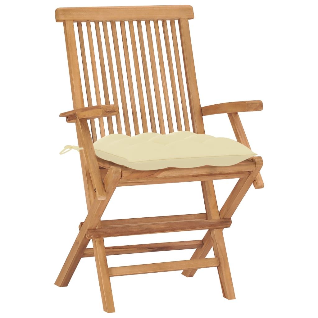 Sedie Giardino 2pz con Cuscini Bianco Crema Legno Massello Teak vidaXL