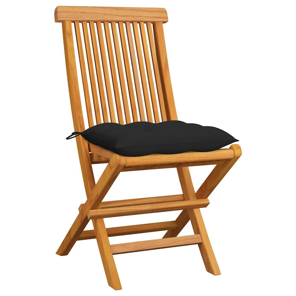 Sedie da Giardino con Cuscini Neri 6 pz in Massello di Teak vidaXL