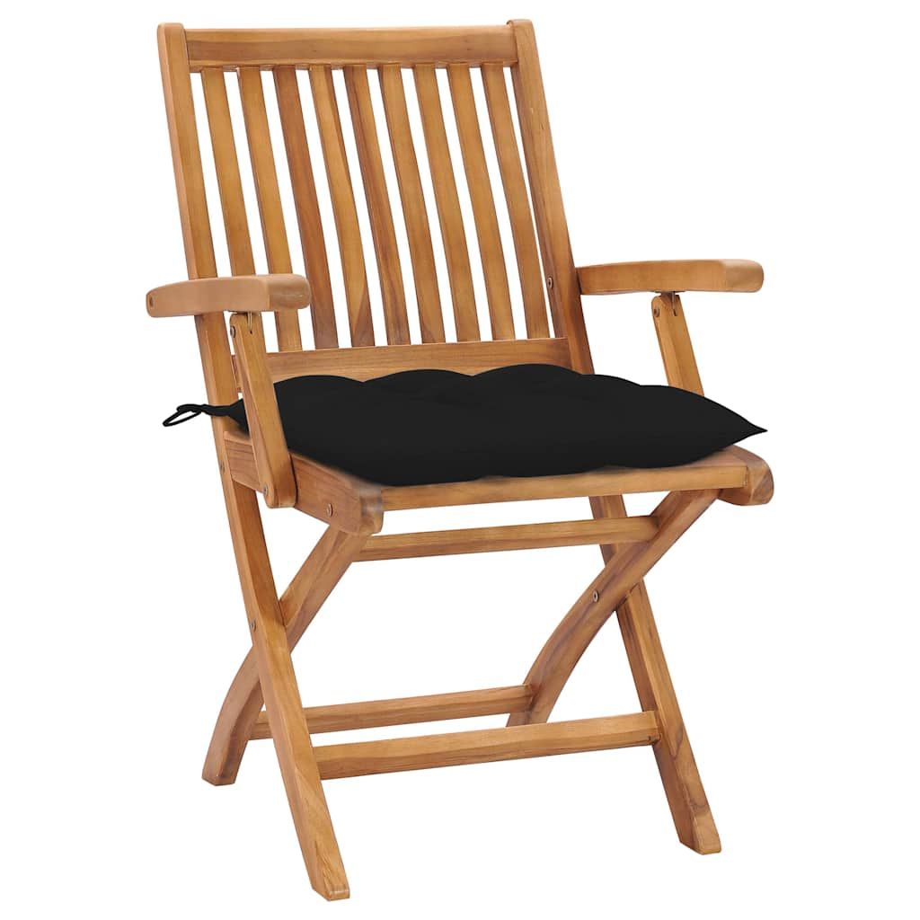Sedie da Giardino 2 pz con Cuscini Neri in Massello di Teak vidaXL