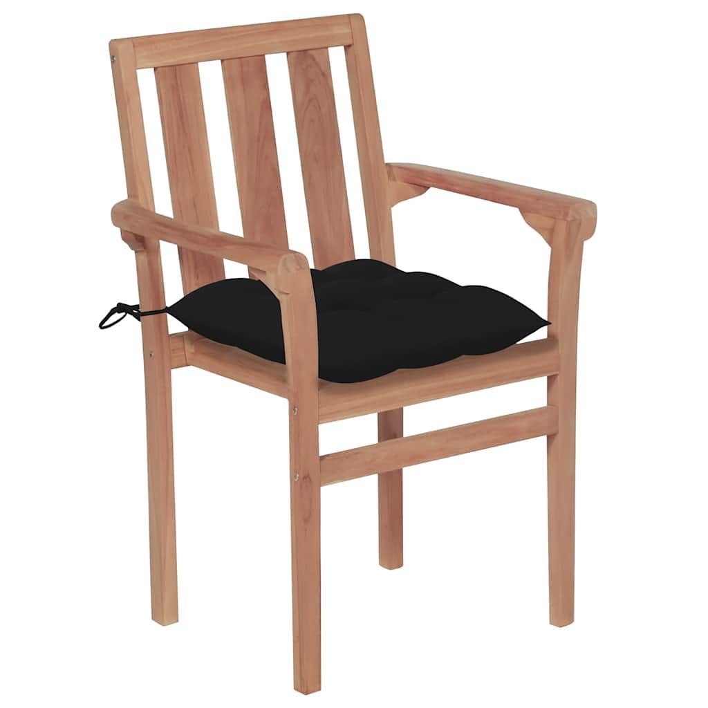 Sedie da Giardino 2 pz con Cuscini Neri in Massello di Teak vidaXL